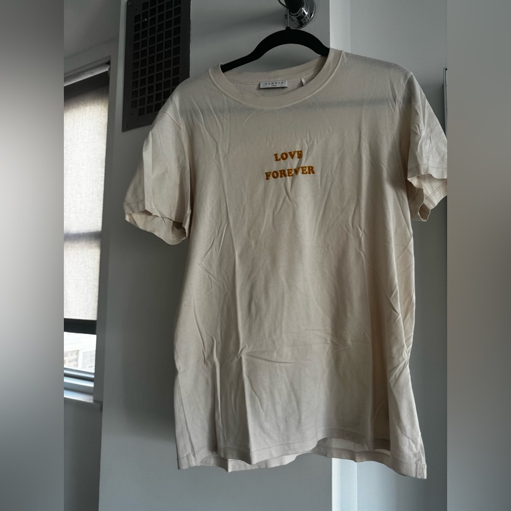 Sandro Beige Graphic Tee with 'Love Forever' Print
